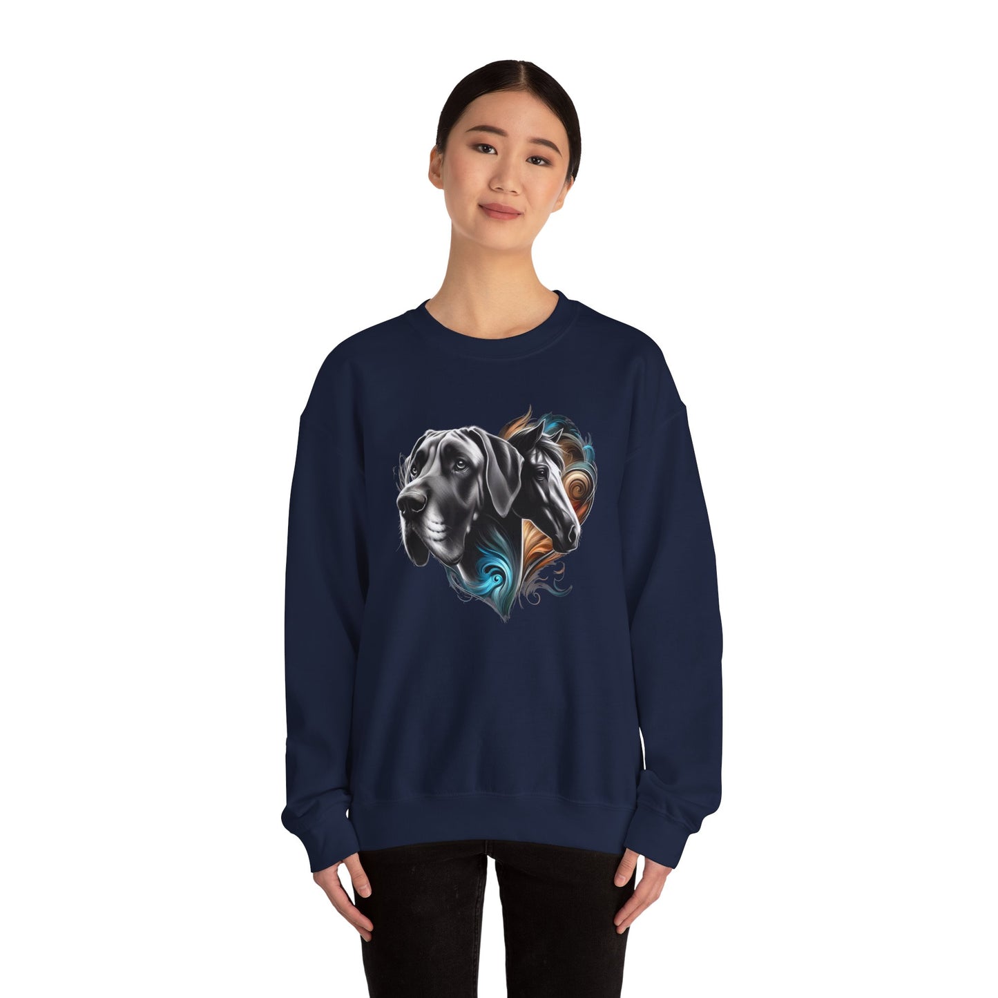 Great Dane with Horse Unisex Heavy Blend™ Crewneck Sweatshirt