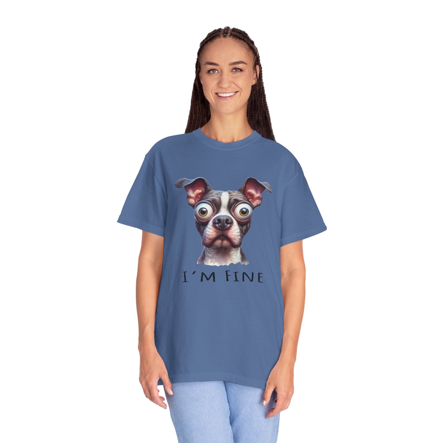 I'm Fine Funny Pit Bull Terrier Tee , American Bully Shirt , Unisex Pittie Garment Dyed Tee Shirt